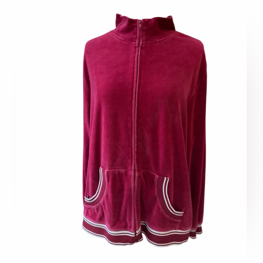 Y2K Sag Harbor Velour Two Hand Front Pockets & Zip Track Jacket